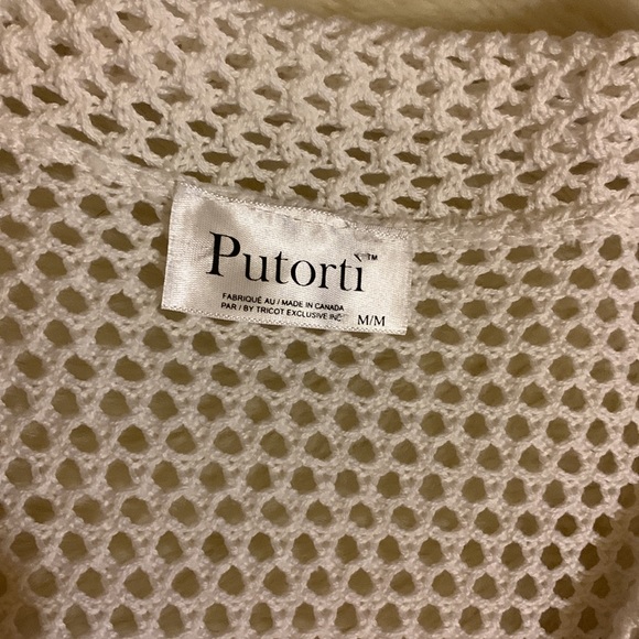 WHITE Knit crochet 60s mod style sweater pullover tunic top M - Picture 10 of 11